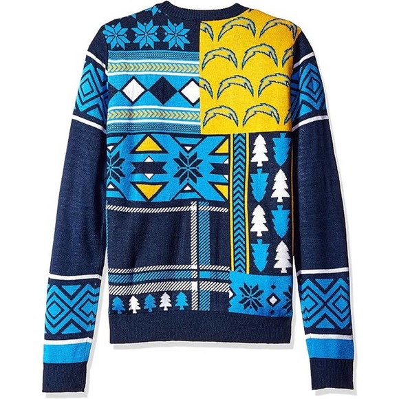 FOCO NFL Patches Ugly Sweater - Los Angeles Chargers Small - Picture 2 of 2